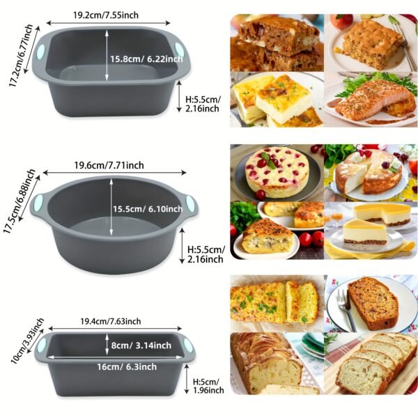 28e33350-f877-4a45-9bb2-2f7e5b3bb234.jpg 3pcs Non-Stick Silicone Mini Cake Mold Set (Round, Square & Toast Shape)