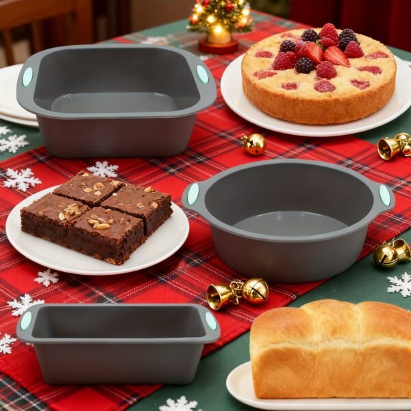 5ccfea25-b77e-4697-8998-9ac0c386e2b7.jpg 3pcs Non-Stick Silicone Mini Cake Mold Set (Round, Square & Toast Shape)