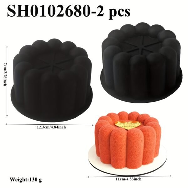 2pcs Fluted Silicone Mousse Cake Mold Wavy Cylinder Dessert Molds